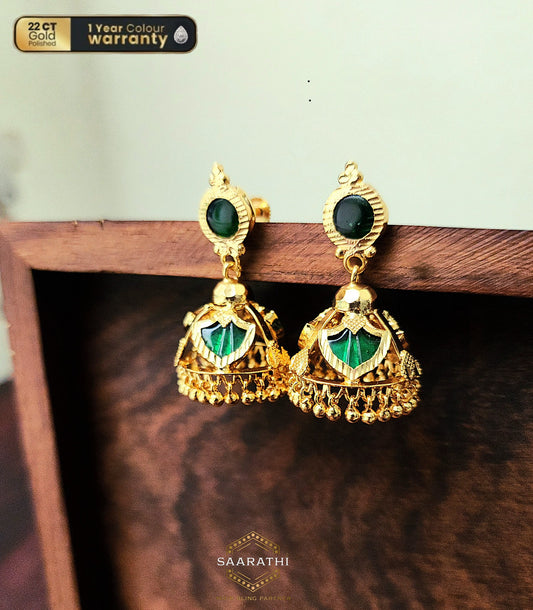 Traditional 22 CT Gold-Plated Green PalakkaJimikis/ Earrings