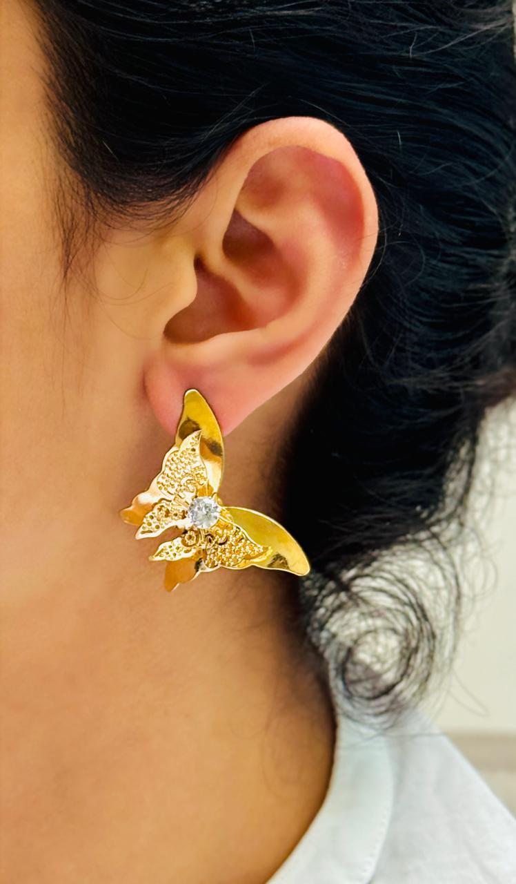 Gold-Toned Anti-Tarnish Layered Butterfly Statement Earrings
