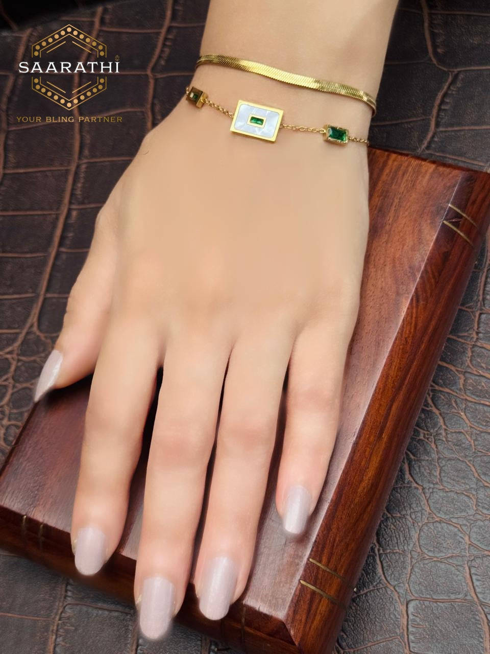 Double-Layered Geometric Charm and Snake Chain Bracelet