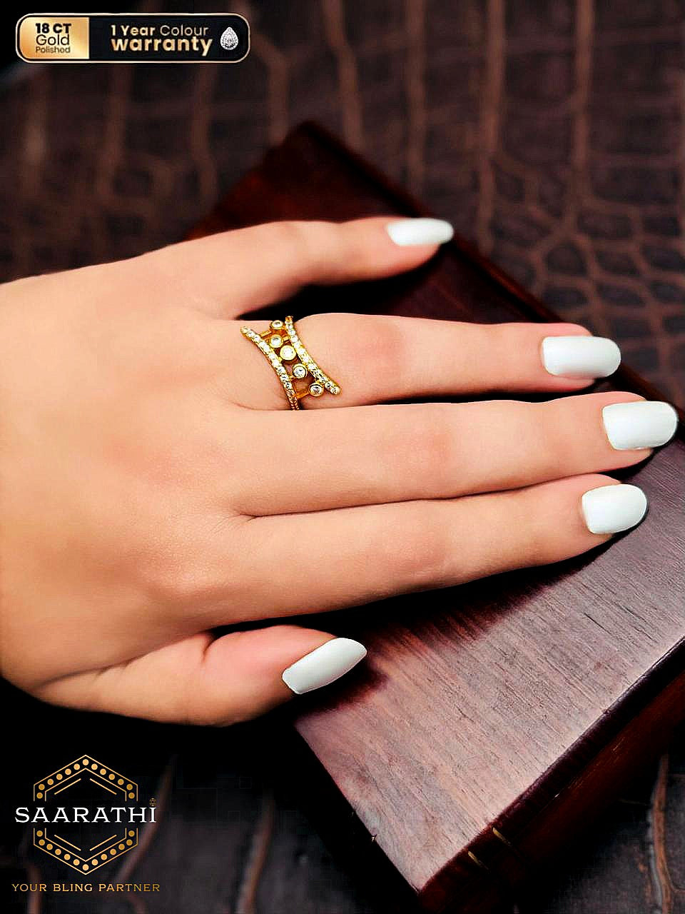 18CT Gold-Polished Multi-Band Bezel-Set White Stone Statement Ring