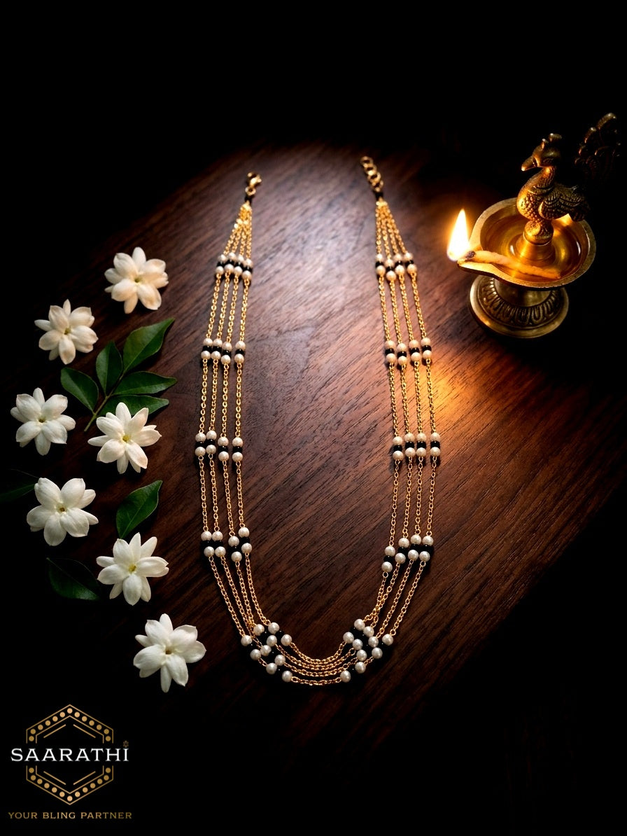 Gold-Toned Multi-layered Pearl Chain Necklace