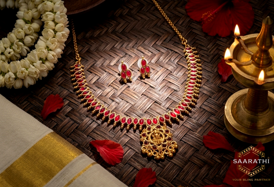 Traditional Gold-Toned South Indian Lakshmi Pendant Necklace Set