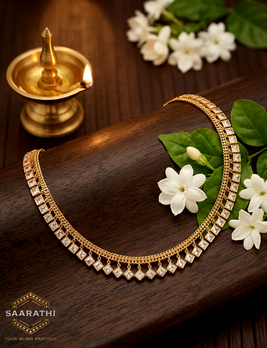 Gold-Plated White CZ-Studded Choker Necklace