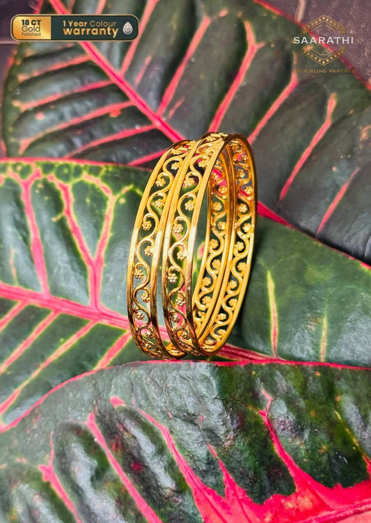 18 CT Gold-Polished Floral Vine Bangles