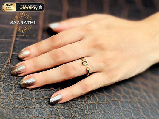 18CT Gold-Polished White Stone Geometric Ring