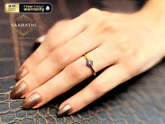 18CT Gold-Polished Minimalist Multicoloured Stone Cluster Ring