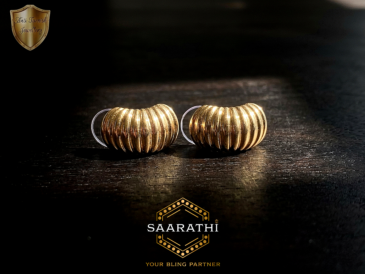 Gold-Toned Anti-Tarnish Ribbed Croissant Earrings
