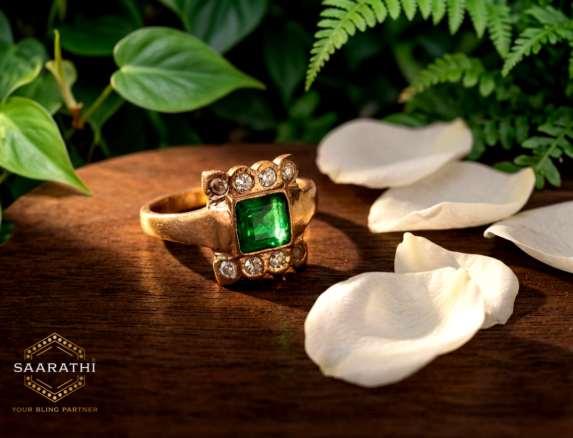 Gold-Toned Panchaloham Ring with Square-Cut CZ Stones