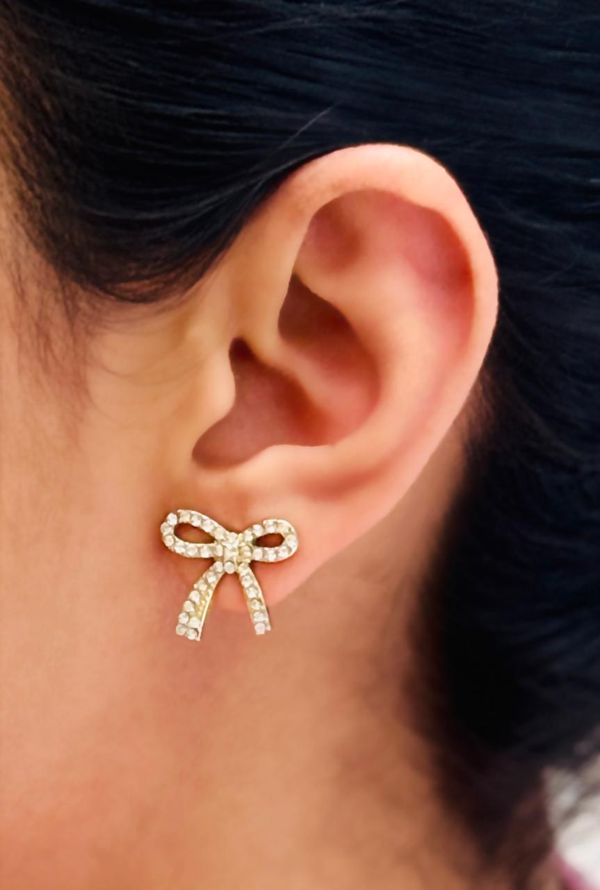 Glittering Gold-Toned Anti-Tarnish Bow Stud Earrings