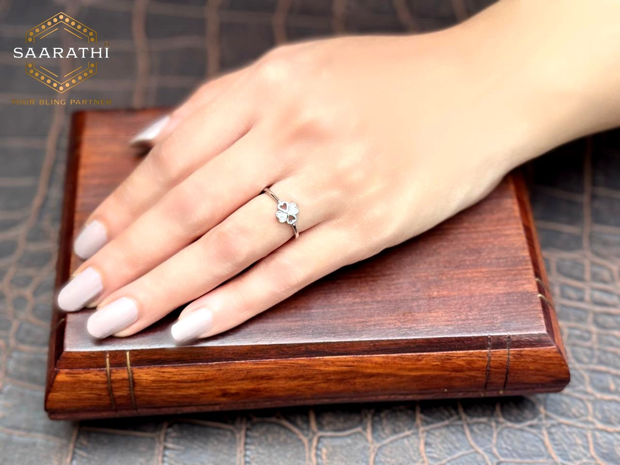 925 Silver Four Leaf Clover Ring With White CZ Stones