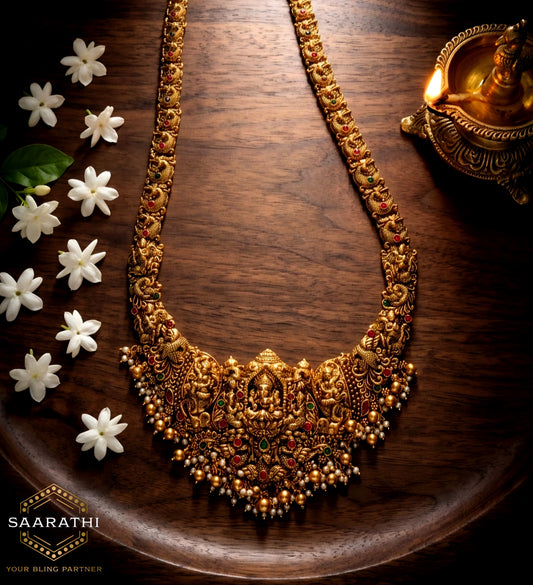 Antique Gold-Toned Lakshmi Temple Haram Necklace