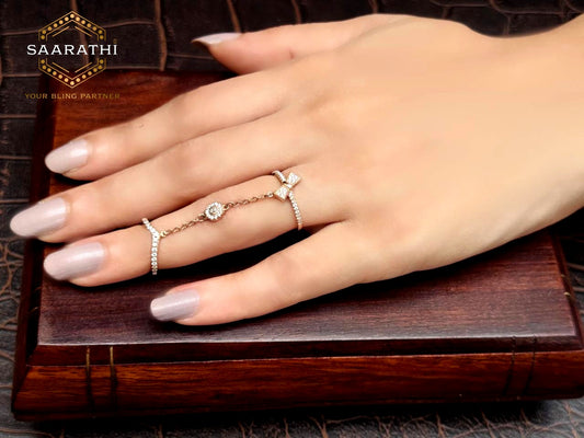Sparkling CZ-Studded Dual Band Statement Bow Ring