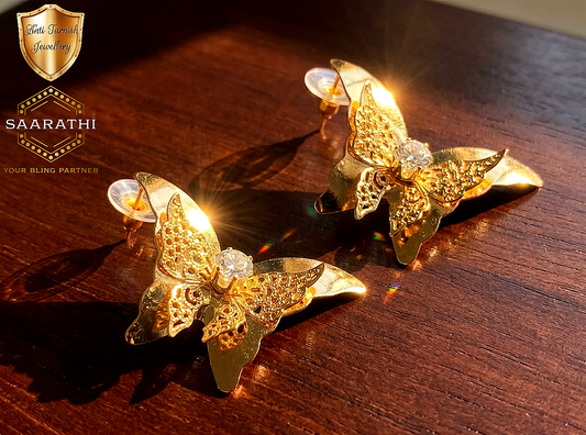 Gold-Toned Anti-Tarnish Layered Butterfly Statement Earrings