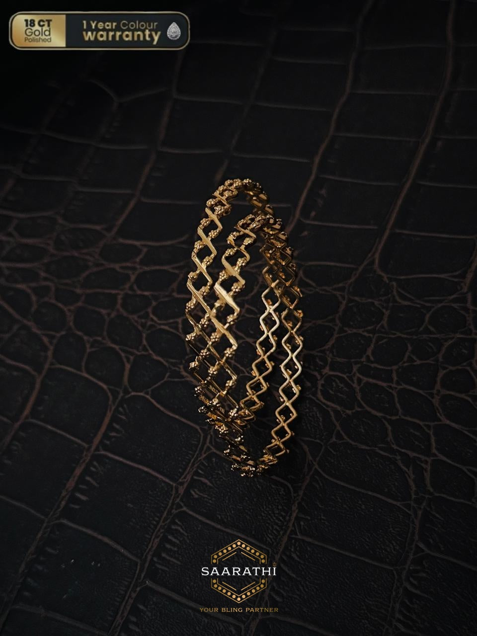 18CT Gold-Polished Gold Net Bangles