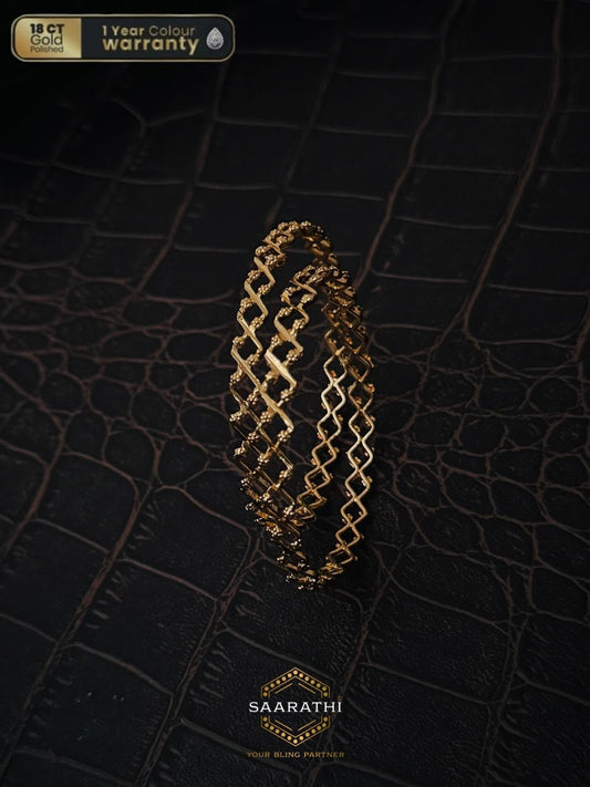 18CT Gold-Polished Gold Net Bangles
