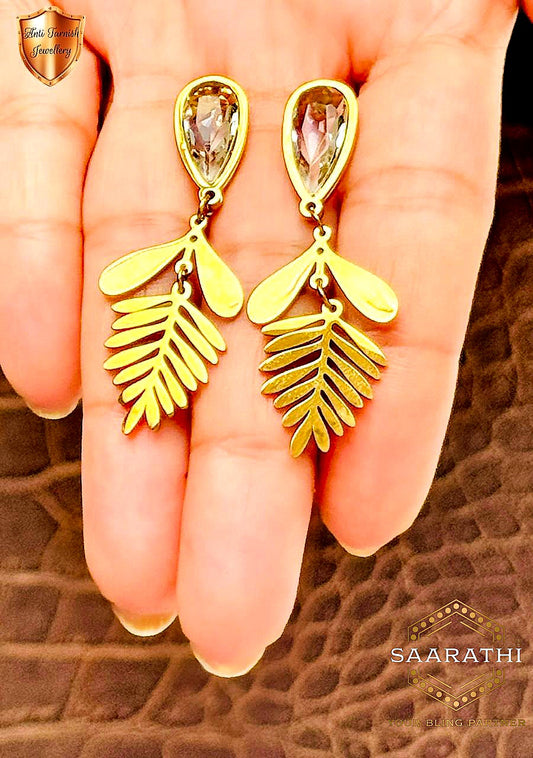 Gold-Toned Anti-Tarnish Palm Frond Drop Earrings