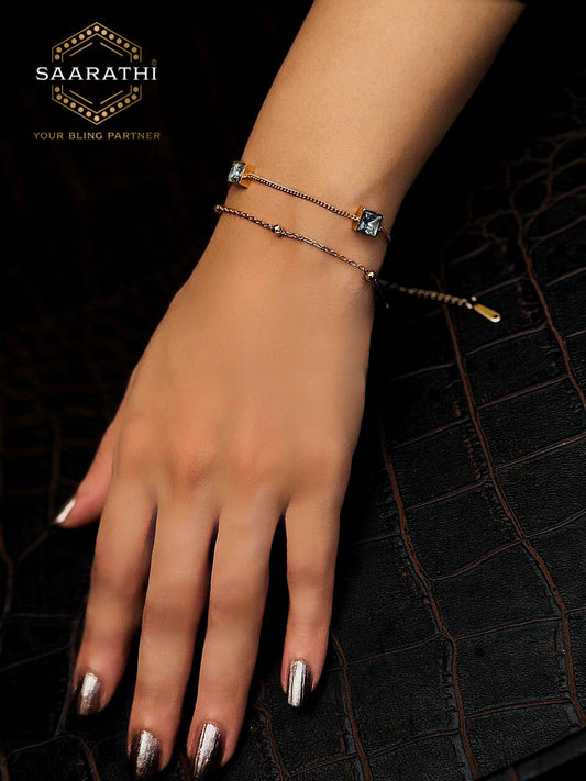 Double-Layered Gold-toned Square Cubic Zirconia Stone Bracelet