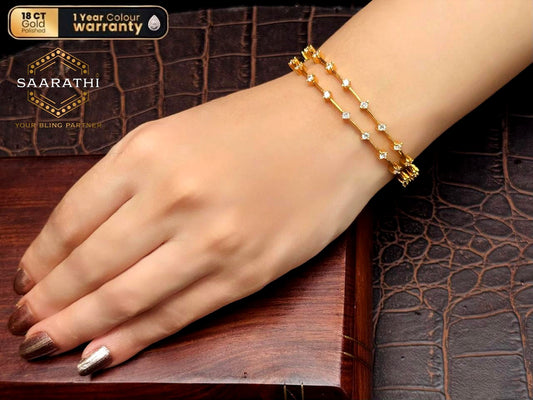 18CT Gold-Polished Sparkling CZ-Studded Bangles