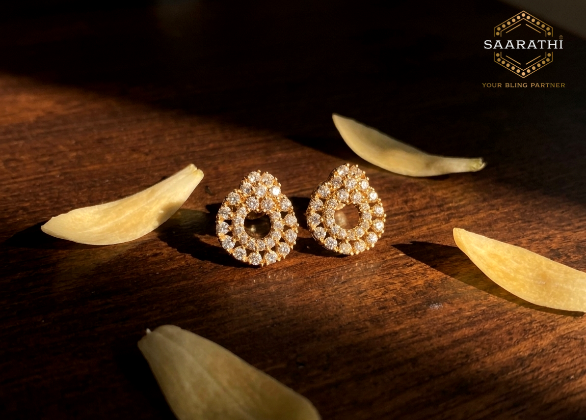 18CT Gold-Polished White CZ Stud Earrings