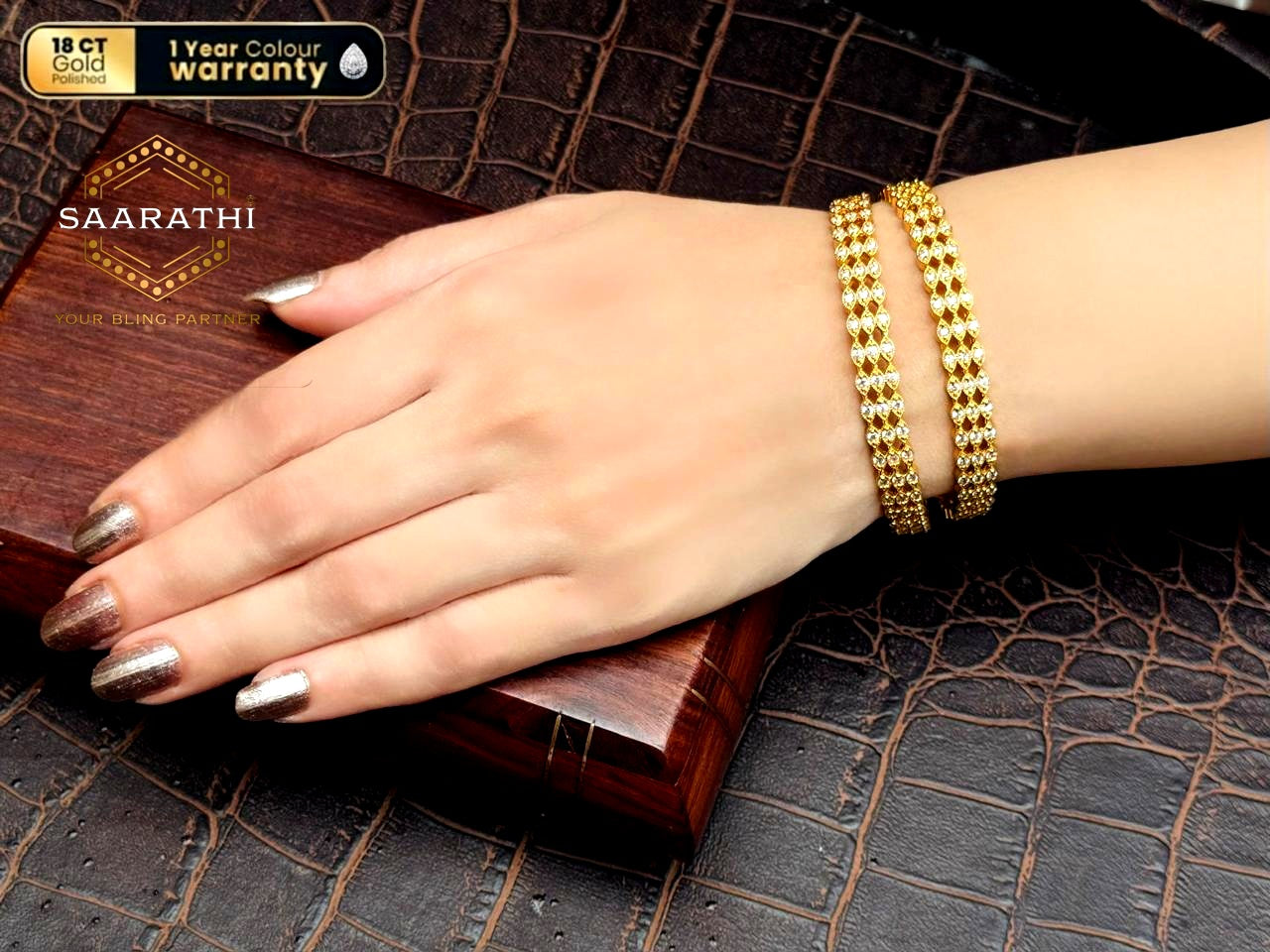 Heavily Embellished CZ Studded Gold-Polished Bangles