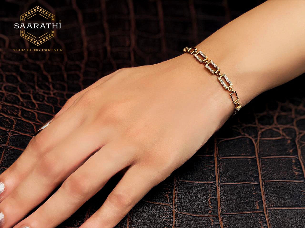 Geometric CZ-Studded Gold-toned Contemporary Bracelet