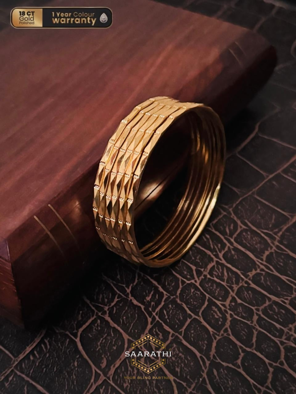 18CT Gold-Polished Bangles- Set of 6