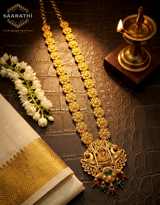 Traditional Gold-Toned Indian Lakshmi Pendant Haram Necklace