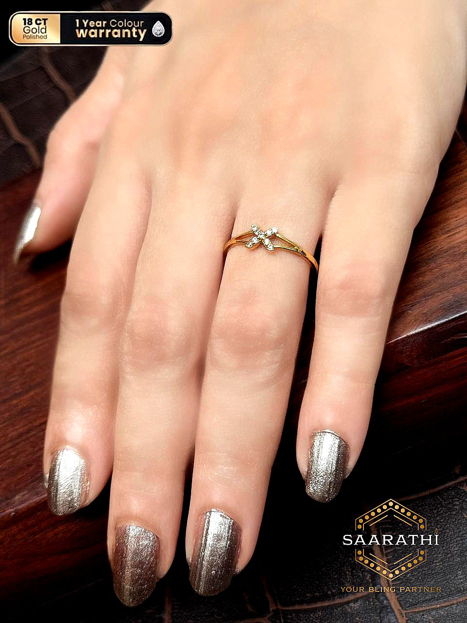 18CT Gold-Polished Sleek White Stone Minimalist Ring