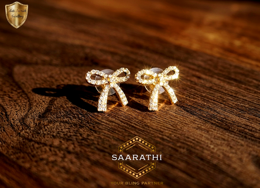 Glittering Gold-Toned Anti-Tarnish Bow Stud Earrings