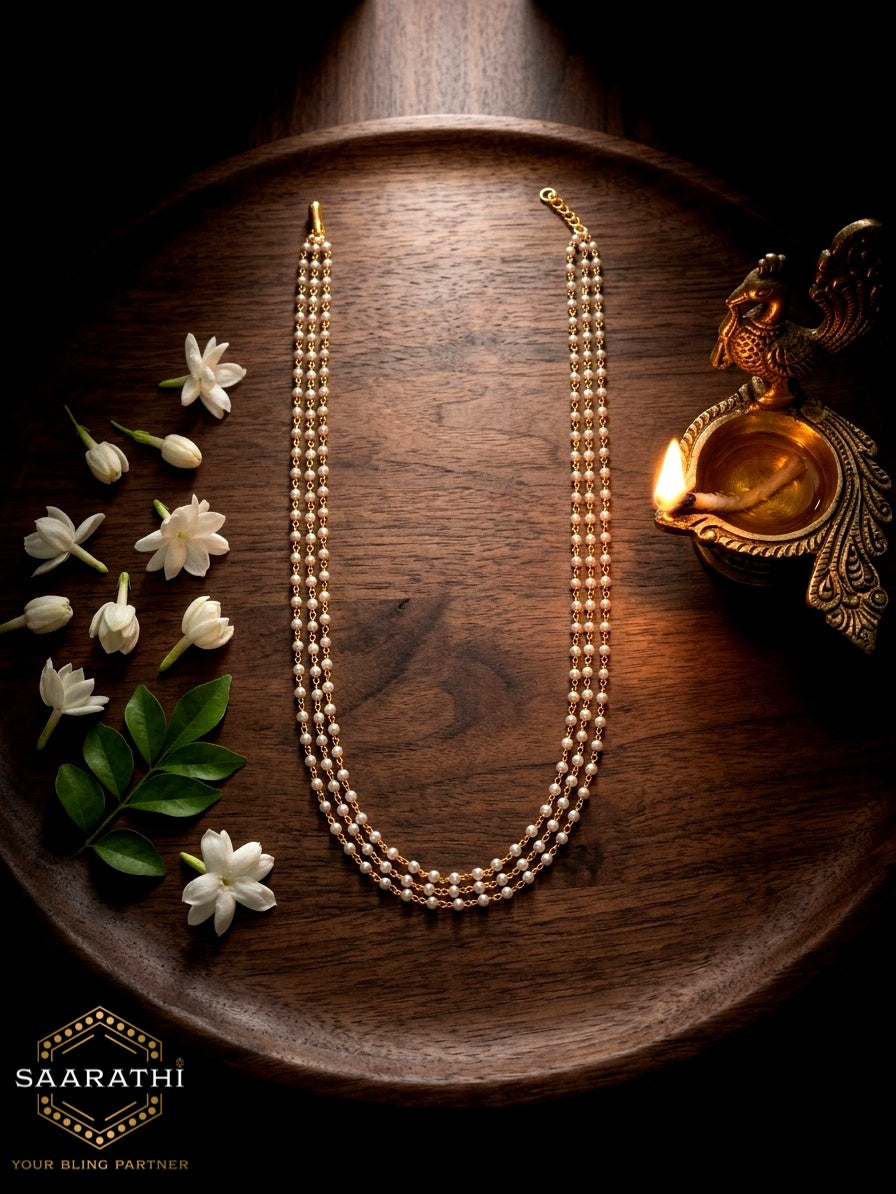 Gold-Toned Multi-layered Pearl Chain Necklace