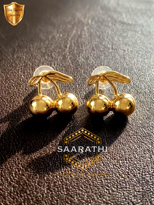 Gold-Toned Anti-Tarnish Cherry Stud Earrings