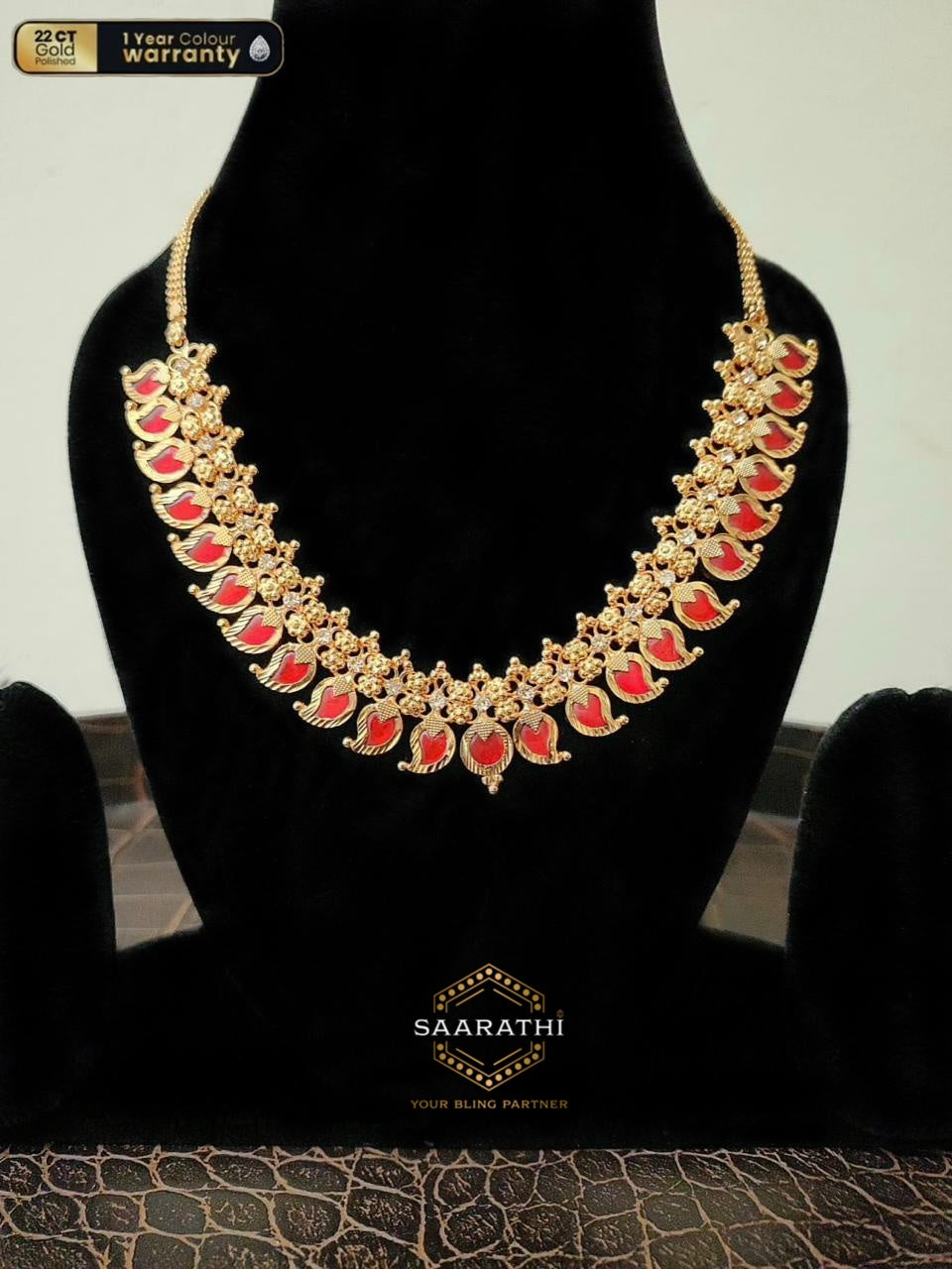 Traditional 22CT Gold-Polished Red Maanga Maala/Necklace