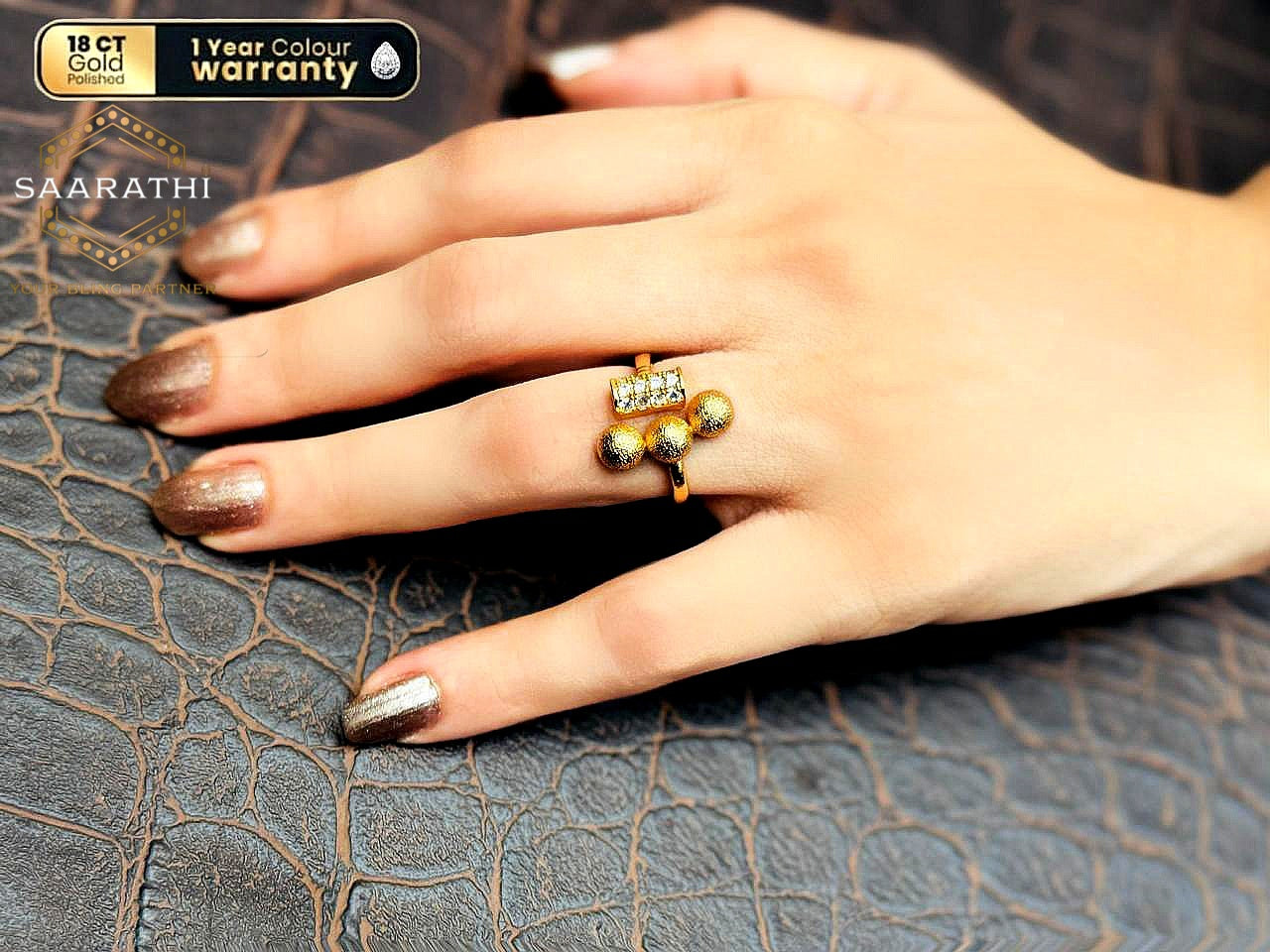 18CT Gold-Polished Split-Style Stone-Studded Statement Ring