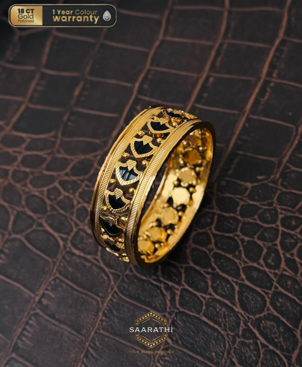 Unique 18CT Gold-Polished Black Palakka Bangle