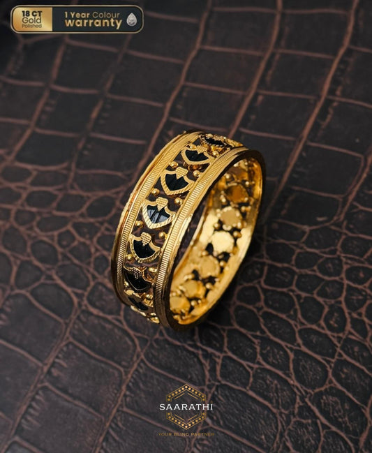 Unique 18CT Gold-Polished Black Palakka Bangle