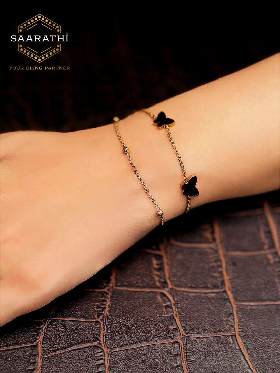 Delicate Double-Layered Gold-toned Butterfly Bracelet