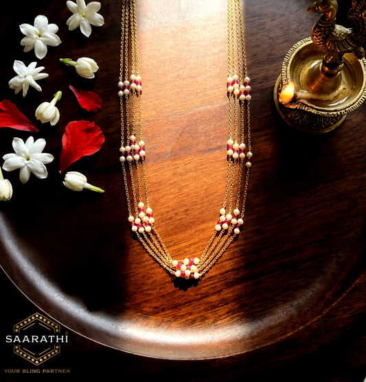 Gold-Toned Multi-layered Pearl Chain Necklace