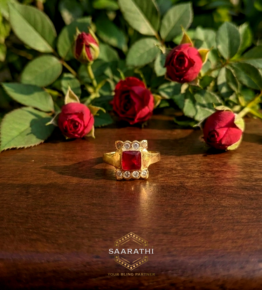 Gold-Toned Panchaloham Ring with Square-Cut CZ Stones