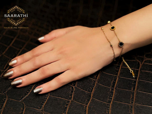 Layered Gold-toned Roman Numeral-Engraved Circle Charm Bracelet