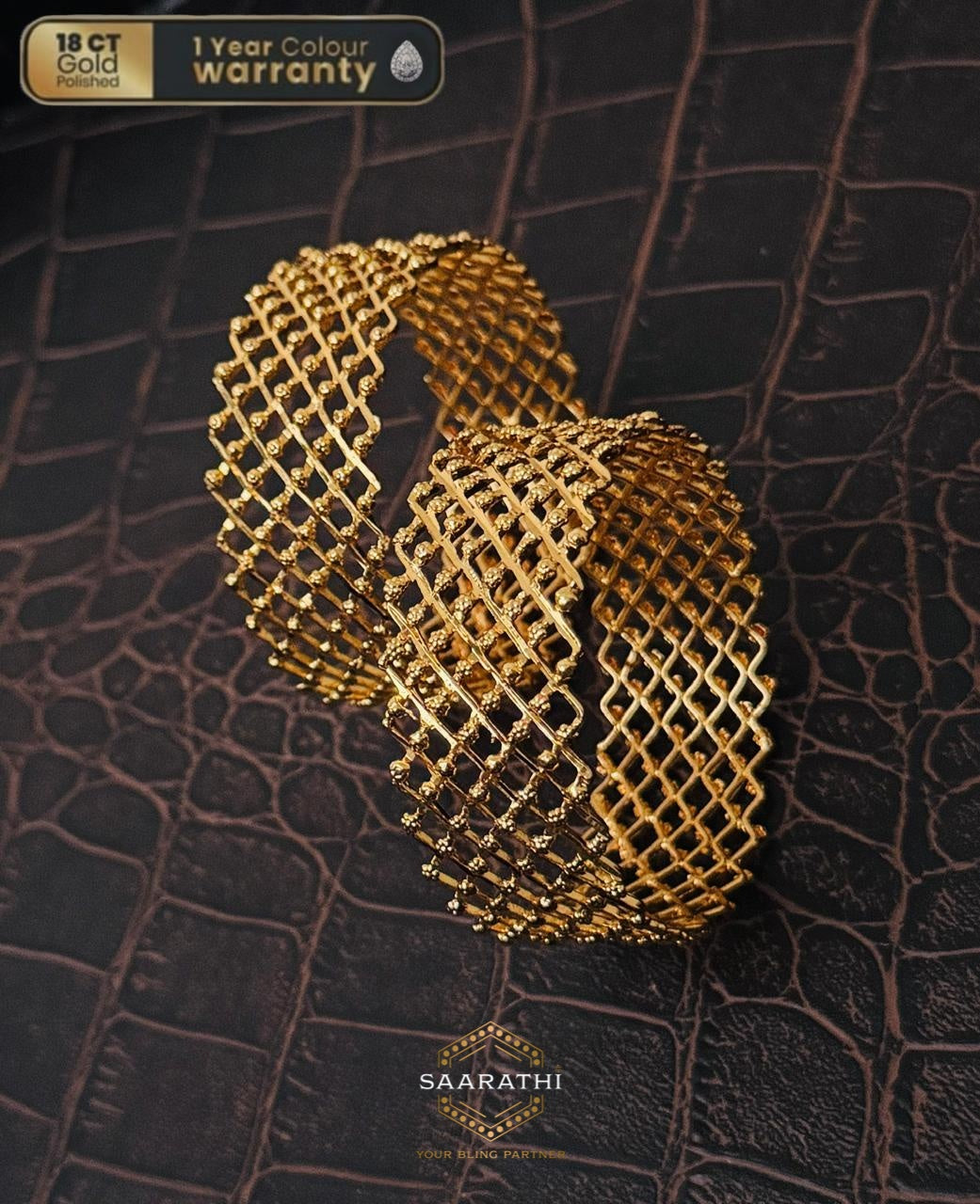 18CT Gold-Polished Net Bangle