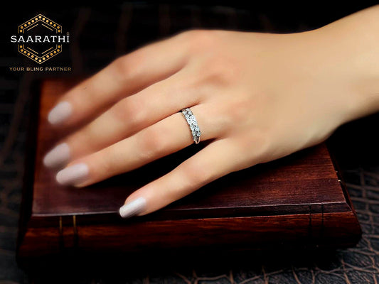 Shimmering 925 Silver CZ-Studded Pavé Band Ring with Heart Motifs
