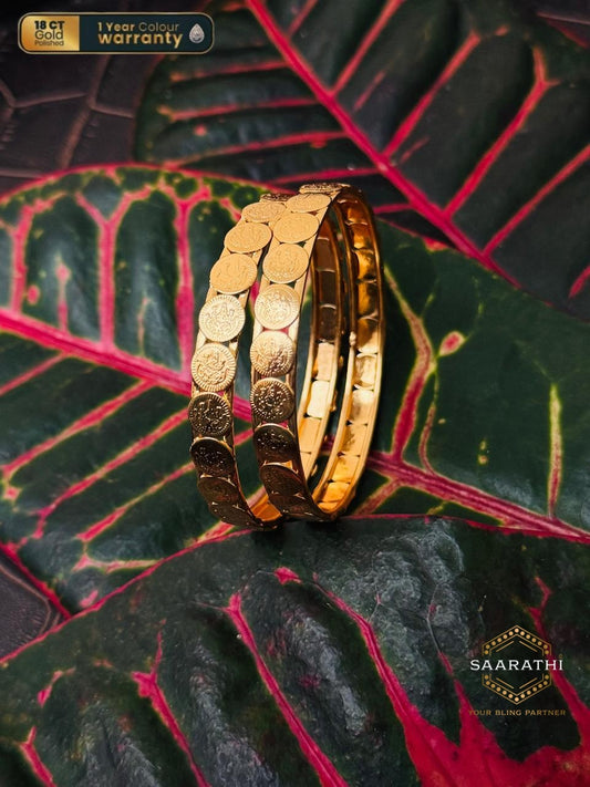 18CT Gold-Polished Lakshmi Coin Bangles