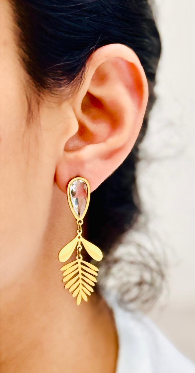 Gold-Toned Anti-Tarnish Palm Frond Drop Earrings